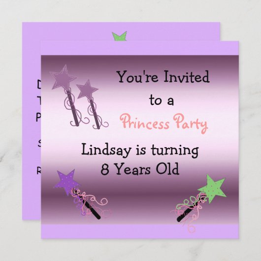 Princess Party Invitation Kaart (Voorkant / Achterkant)