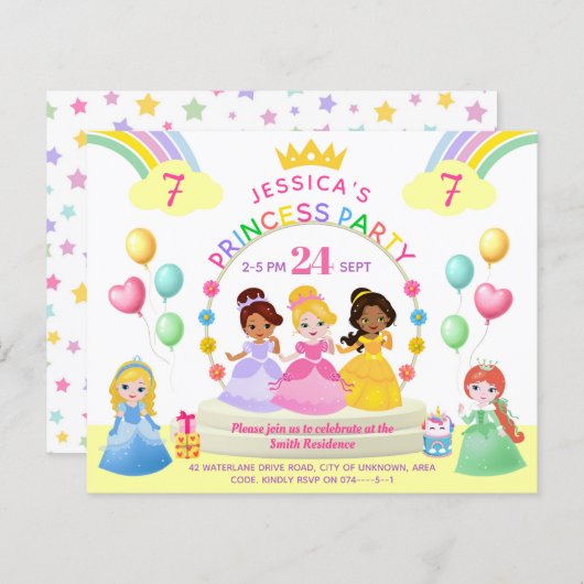 Princess Party Kind Birthday Uitnodiging (Voorkant / Achterkant)