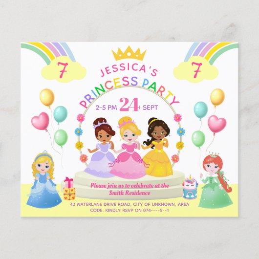 Princess Party Kind Birthday Uitnodiging (Voorkant)