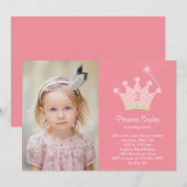 Princess Party Photo Birthday Invitation Kaart (Voorkant / Achterkant)