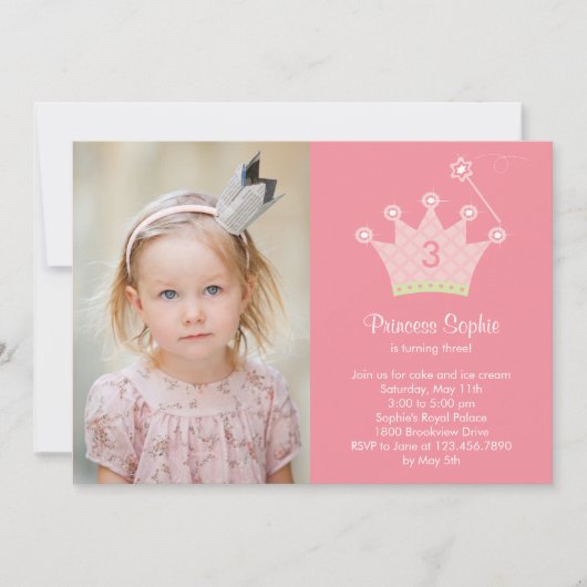 Princess Party Photo Birthday Invitation Kaart (Voorkant)