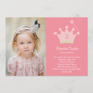 Princess Party Photo Birthday Invitation Kaart