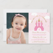 Princess Party Photo Invitations | Roze en goud Kaart (Voorkant)