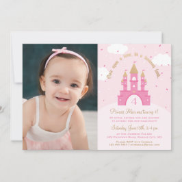 Princess Party Photo Invitations | Roze en goud Kaart