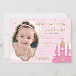 Princess Party Photo Invitations | Roze en goud Kaart