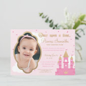 Princess Party Photo Invitations | Roze en goud Kaart (Staand voorkant)