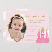 Princess Party Photo Invitations | Roze en goud Kaart (Voorkant / Achterkant)