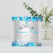 Princess Party Pink Blauwgroen Blue Tiara Butterfl Kaart (Staand voorkant)