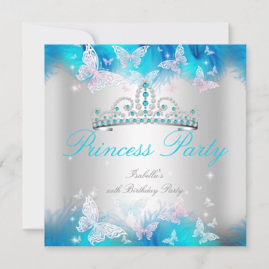 Princess Party Pink Blauwgroen Blue Tiara Butterfl Kaart (Voorkant)