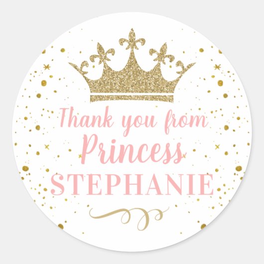 Princess Party Pink Gold Hartelijk dank Ronde Sticker (Voorkant)