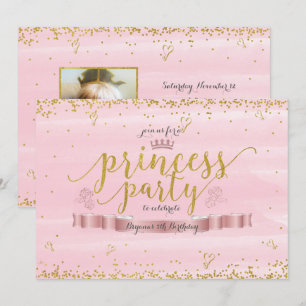 Princess Party Pink & Gold Uitnodigingen voor foto