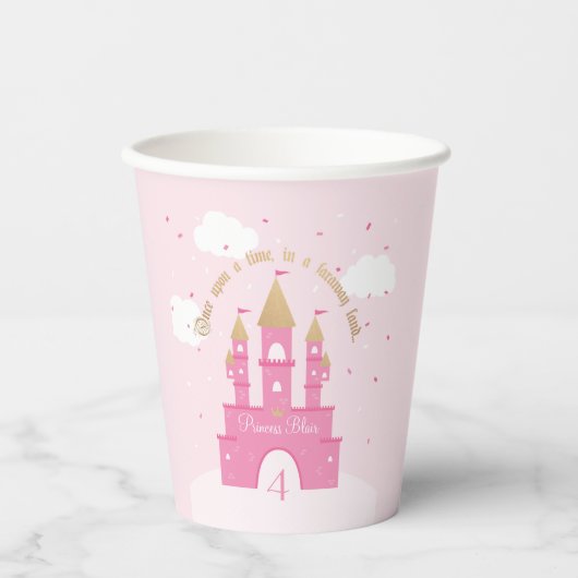 Princess Party | Roze en goudkasteel Papieren Bekers (Voorkant)