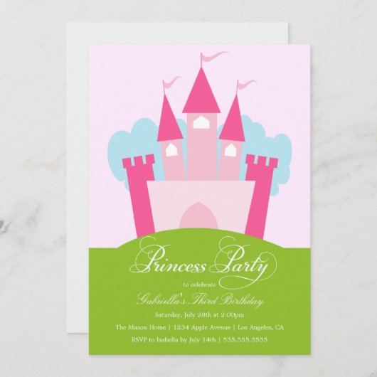 Princess Party | Uitnodiging van de partij Birthda (Voorkant / Achterkant)