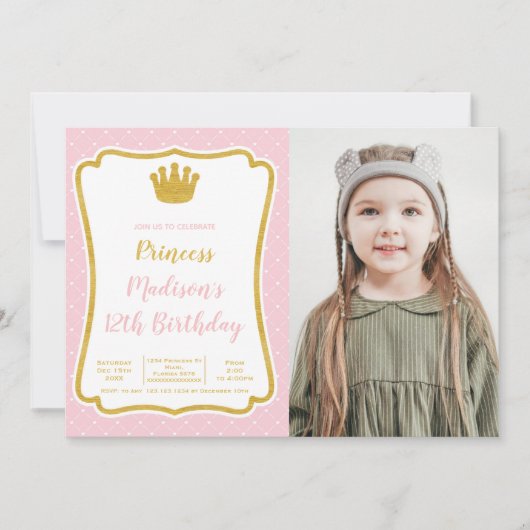  Princess Party-uitnodigingen voor kinderen Kaart (Voorkant)