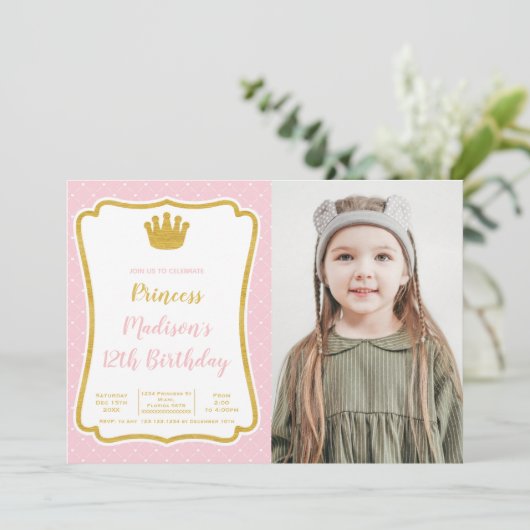 Princess Party-uitnodigingen voor kinderen Kaart (Staand voorkant)