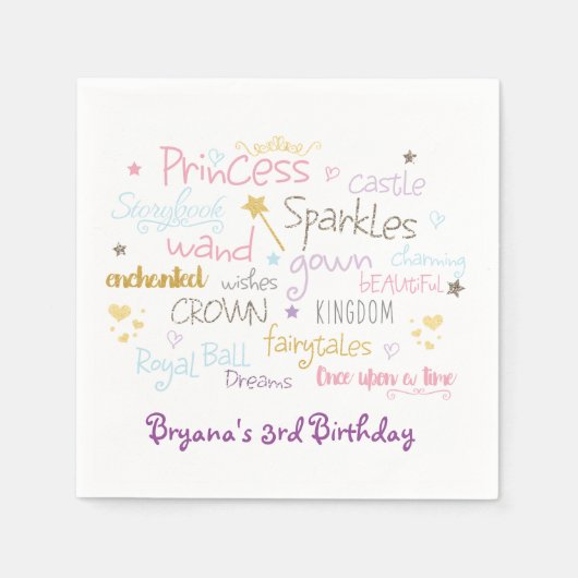 PRINCESS PARTY Words Cute Birthday Napkins Servetten (Voorkant)