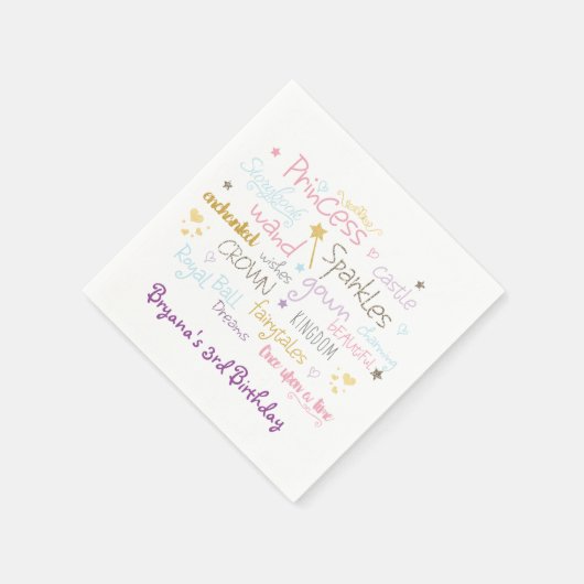 PRINCESS PARTY Words Cute Birthday Napkins Servetten (Hoek)