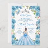 Princess Pastel Blue Rozen & Butterfly Mis Quince Kaart (Voorkant)