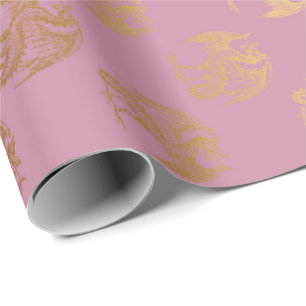 Princess Pastel Pink Rose Gold Dragon Fenix Cadeaupapier