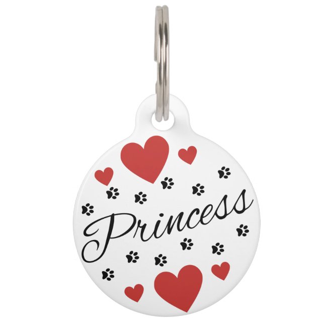 Princess Paws en Hearts Huisdierpenning (Voorkant)