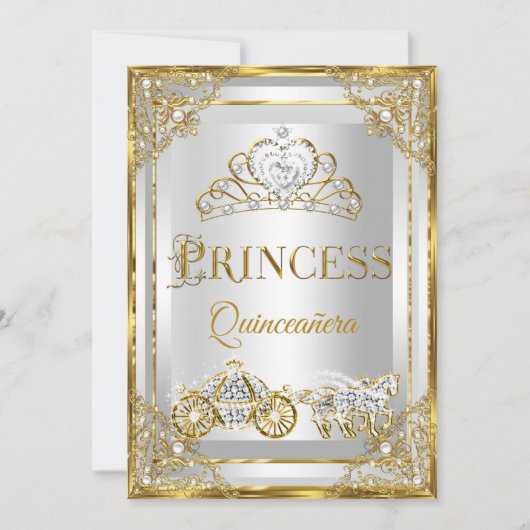 Princess Pearl Gold White Quinceanera Kaart (Voorkant)