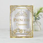 Princess Pearl Gold White Quinceanera Kaart (Staand voorkant)