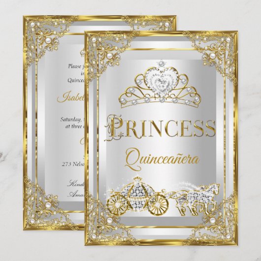 Princess Pearl Gold White Quinceanera Kaart (Voorkant / Achterkant)