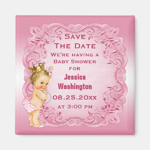 Princess Pearls Baby shower Save the Date Magneet
