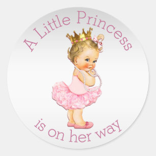 Princess Pearls Ballerina Baby shower Zilver Roze Ronde Sticker
