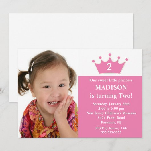 Princess Photo Birthday Invitation Kaart (Voorkant / Achterkant)
