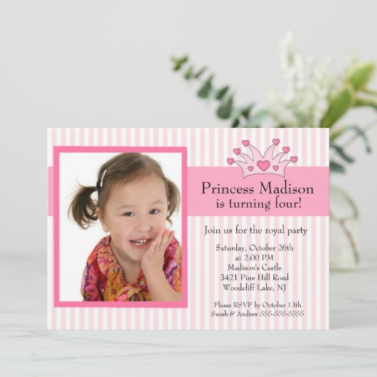 Princess Photo Birthday Invitation Kaart (Staand voorkant)