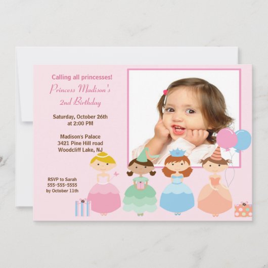  Princess Photo Birthday Party Invitation Kaart (Voorkant)