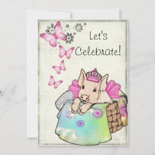 Princess Piggy in a Blanket Invitation Kaart (Voorkant)