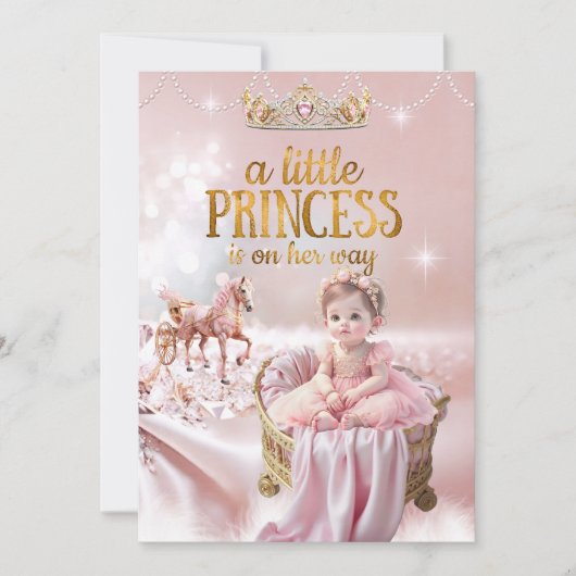 Princess Pink Baby shower Carriage Wieg Kaart (Voorkant)