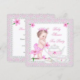Princess Pink Baby shower Girl Tea Party Kaart