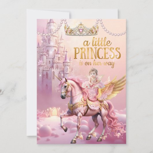 Princess Pink Baby Shower unicorn horse castle Kaart (Voorkant)