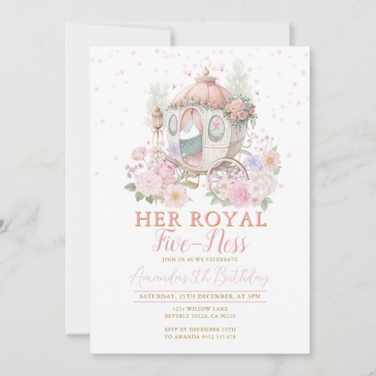 Princess Pink Birthday Blush Floral Carriage Kaart (Voorkant)