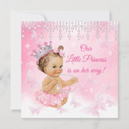Princess Pink Butterfly Baby shower brunette Kaart