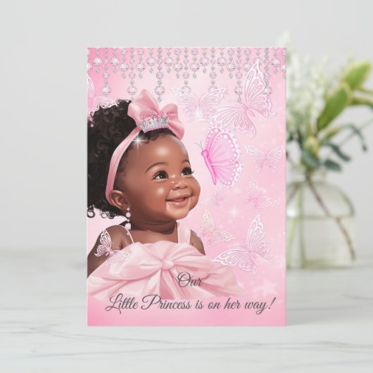 Princess Pink Butterfly Baby shower Ethnic Kaart (Staand voorkant)