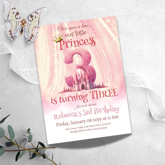 Princess Pink Castle Girl 3e verjaardag Kaart