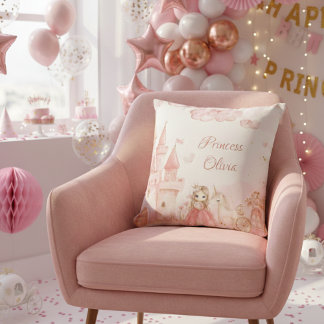 Princess Pink Castle Unicorn Birthday Party  Kussen
