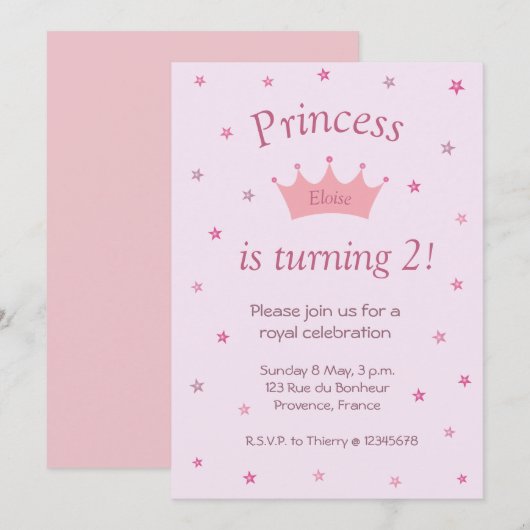Princess Pink Crown Tiara Stars Kinder Baby Birthd Kaart (Voorkant / Achterkant)