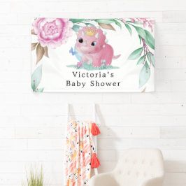 Princess Pink Dinosaur Peony Baby shower Banner