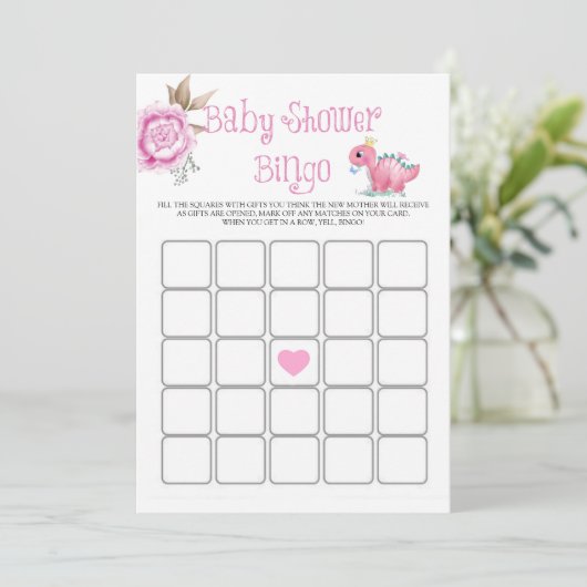 Princess Pink Dinosaur Peony Baby shower Bingo (Staand voorkant)