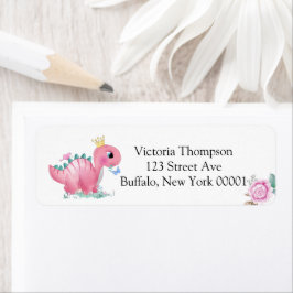 Princess Pink Dinosaur Peony Baby shower Etiket
