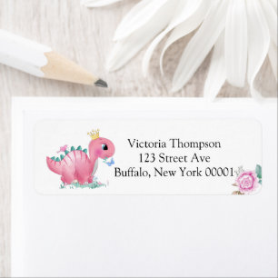 Princess Pink Dinosaur Peony Baby shower Etiket