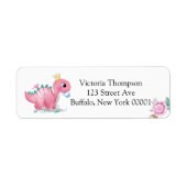 Princess Pink Dinosaur Peony Baby shower Etiket (Voorkant)