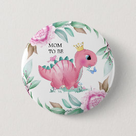 Princess Pink Dinosaur Peony mam tot Baby shower Ronde Button 5,7 Cm