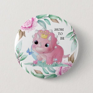Princess Pink Dinosaur Peony mam tot Baby shower Ronde Button 5,7 Cm