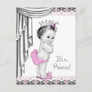 Princess Pink en Gray Baby Girl Shower Kaart